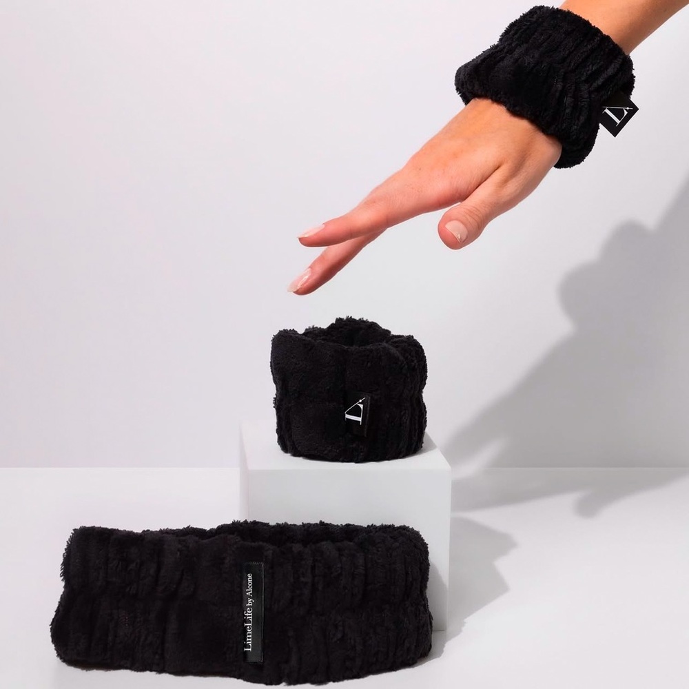 NIP- Limelife by Alcone- black fuzzy headband and wristband set